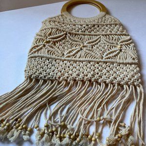 Vintage macrame tassel purse Bohemian Chateau brand